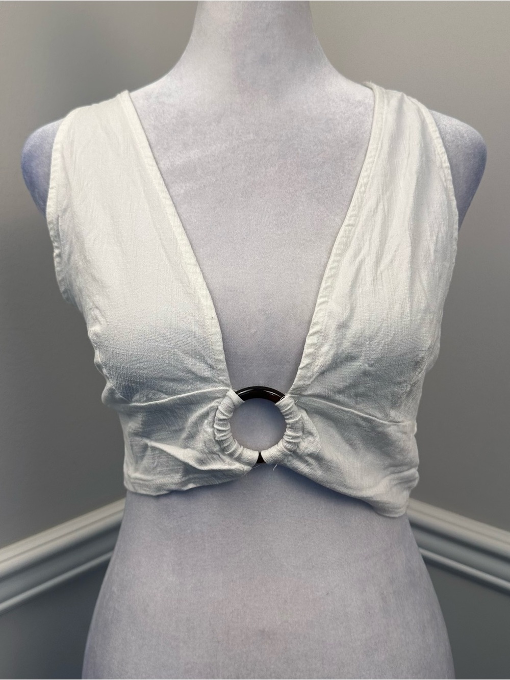 Free People Ivory Ring-Front Crop Top